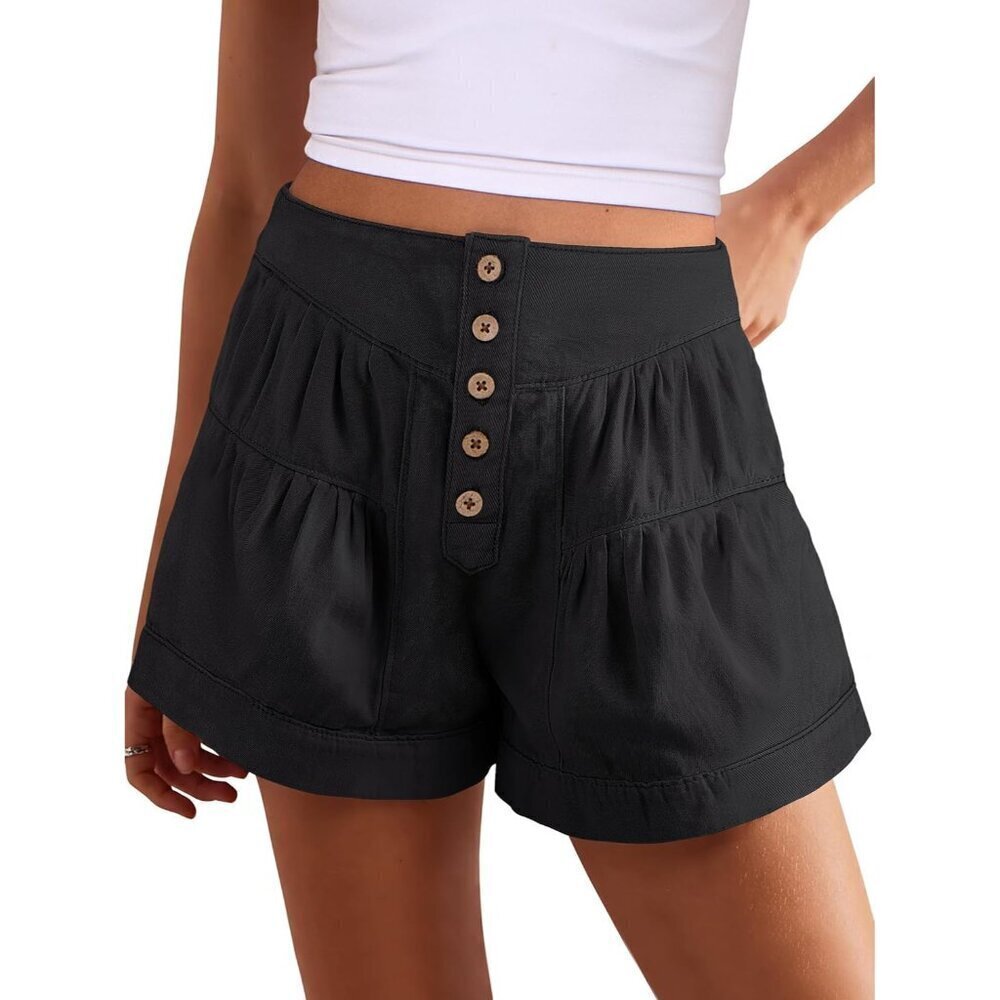 Women's Denim Shorts Baggy High Waist Wide Leg Pleated Casual Jean